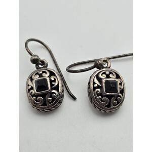 Barse 925 Sterling Silver Earrings Black Onyx Scroll